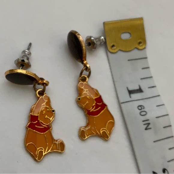 VTG Disney Gold Pooh Enamel Earrings Drop Dangle Balloon Stamped Disney AAI 1995 - Picture 5 of 6